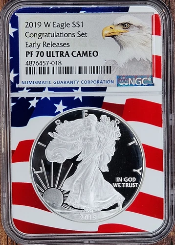 2019 W Silver Eagle  NGC PF 70 Ultra Cameo Congratulations Set Flag Core   S1