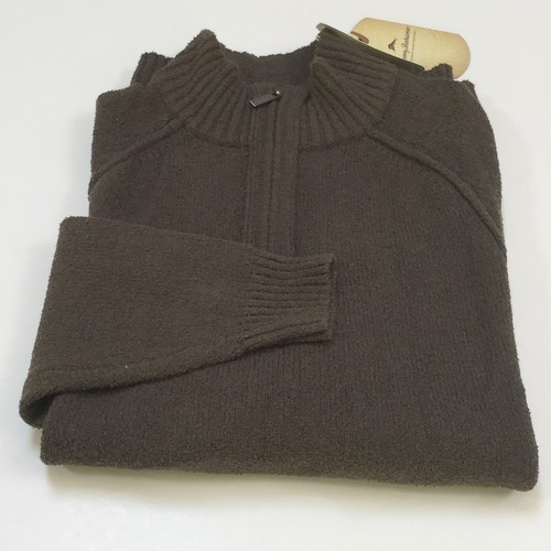 Tommy Bahama Mens Brown Boucle Cotton Blend Mockneck Zip Pullover Size Medium