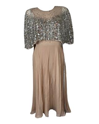 Amelia Rose Women's Dusty Pink Tired Midi Cocktail Dress with Sequins UK 10