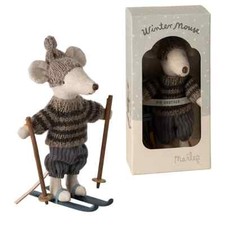 Maileg Winter Mouse - Big Brother with Ski Set, Grey  Free Shipping