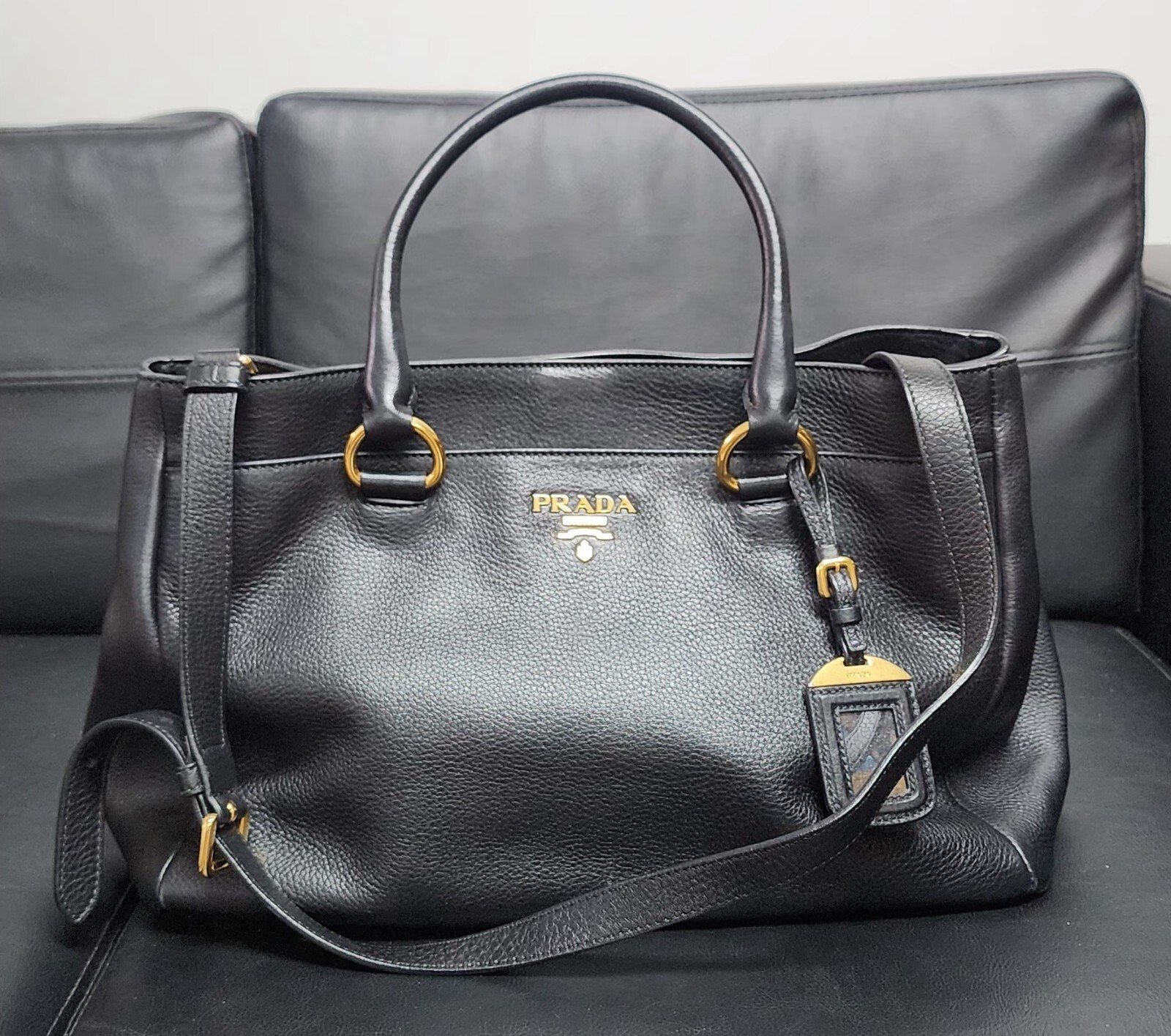 Black Prada Vitello Daino Travel Bag