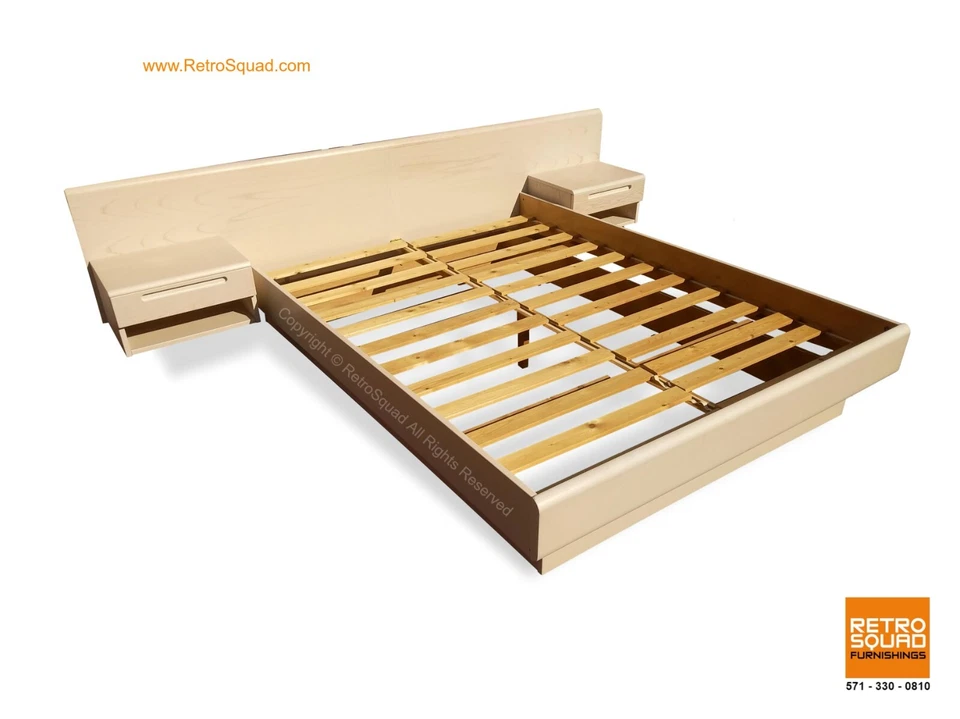 Juego de dormitorio moderno danés de 3 piezas de TECA encalada de cama con plataforma Jesper Queen Foto 2 de 4