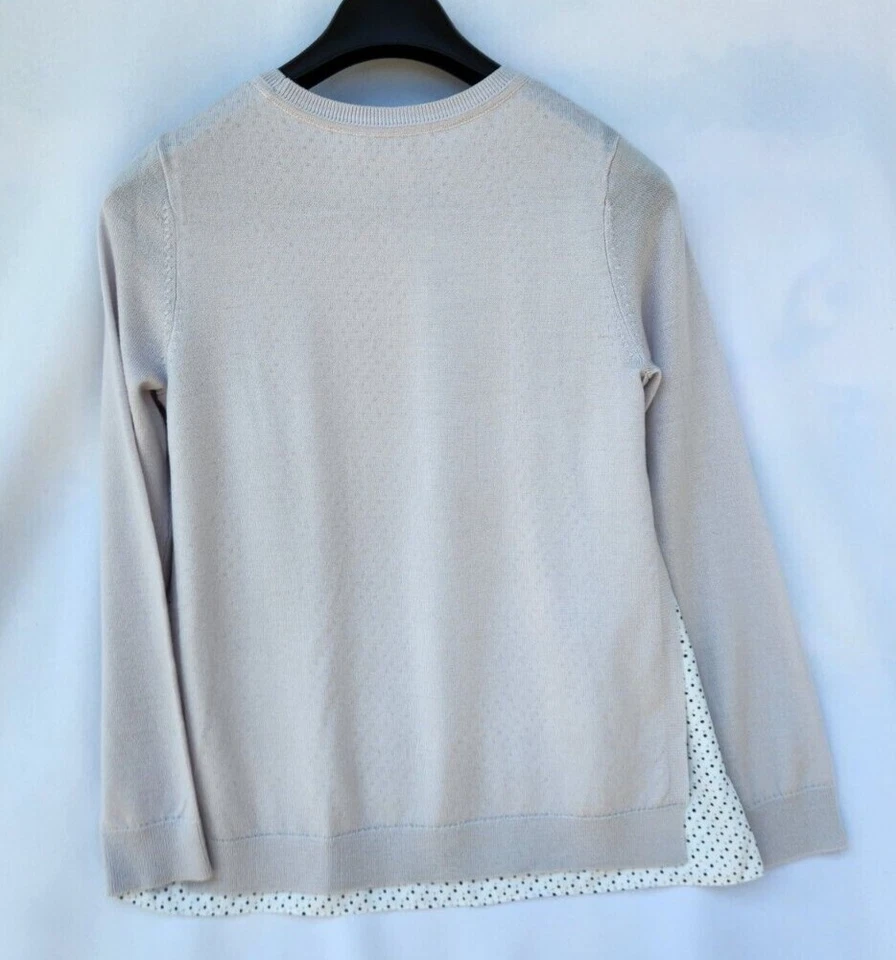 Club Monaco Women's Merino Wool Sweater with Polka Dot lining Light Grey Sz SP - Image 2 of 4