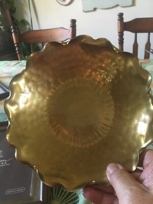 Gregorian Handmade Hammered BRASS  Dish Signed By Artist - 9.5  inches wide