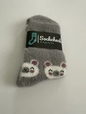 Panda Gray Fuzzy Crew Socks for Women Cute Socks Novelty Socks Fun Socks
