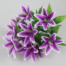 UK 45cm 10Heads Artificial Stargazer Lillies Lily Silk Fake Flower Bouquet Decor