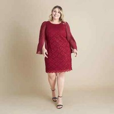 Connected Plus Size Sequined Lace Sheath Scarlet 24W