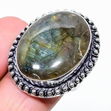 Natural Labradorite Gemstone 925 Sterling Silver Jewelry Ring Size 9 US