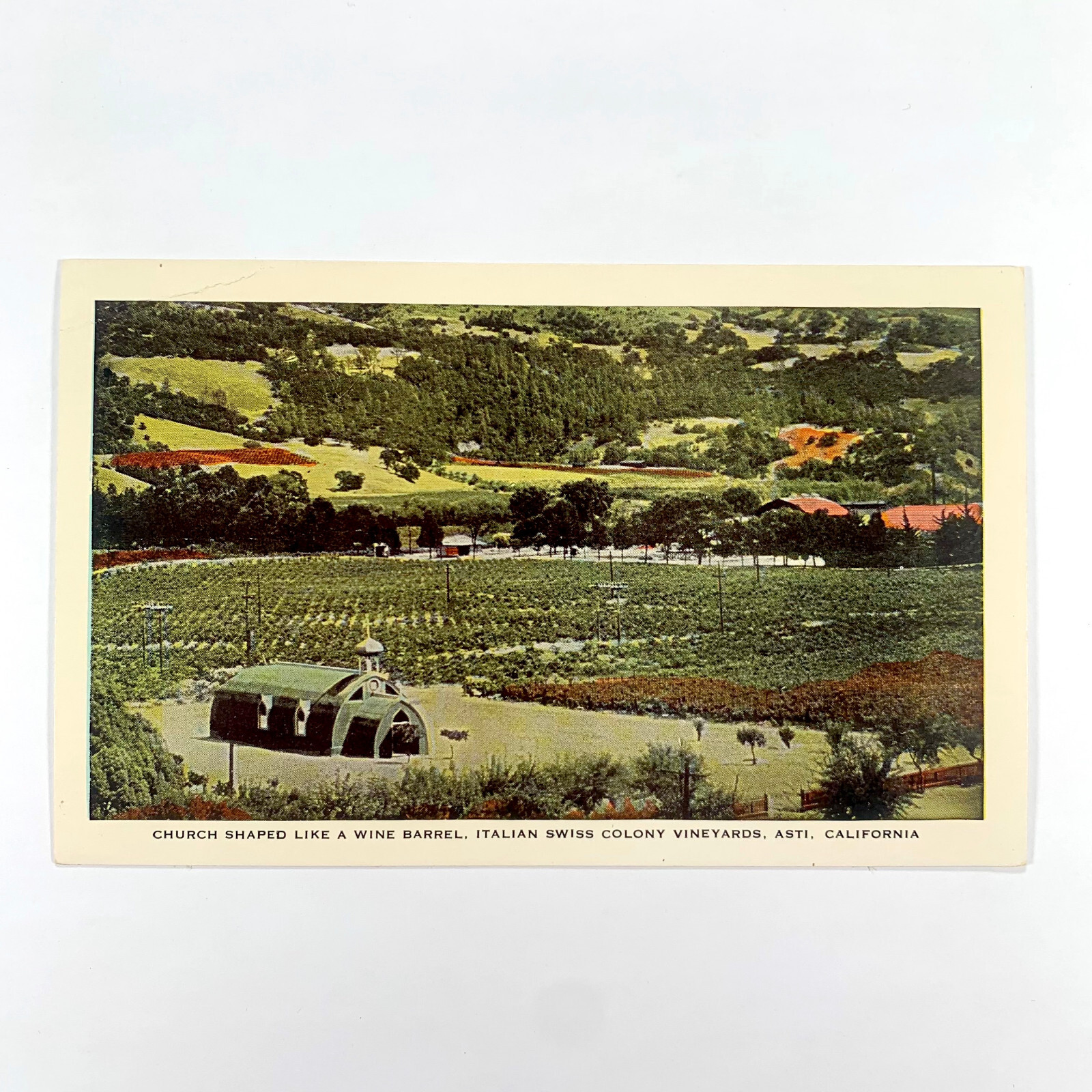 Postcard California Asti CA Italian Swiss Colony Winery Church 1940s Unposted