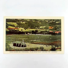 Postcard California Asti CA Italian Swiss Colony Winery Church 1940s Unposted
