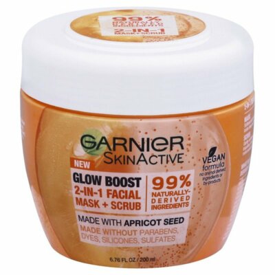 Garnier Skin Active Glow Boost 2 in 1 Facial Mask & Apricot Scrub 6.76 Oz