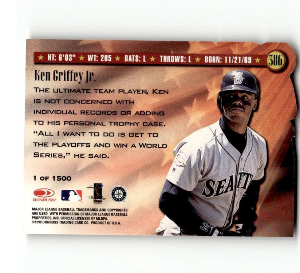 1998 Donruss Silver Press Proofs #386 Ken Griffey Jr. SG Seattle Mariners  - Image 2 of 2