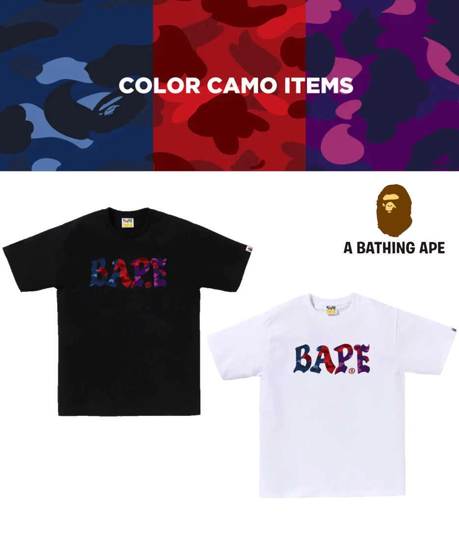 Bape A BATHING APE Men's T-Shirt COLOR CAMO CRAZY Pattern BAPE LOGO Motif Japan