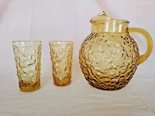 Milano Honey Gold (Amber/Yellow) by Anchor Hocking - Pitcher and Tumblers