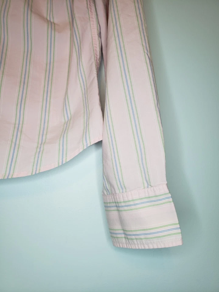 Утка голова женщин Sz XL полоски розовый зеленый синий длинным рукавом кнопка спереди эластичной - Изображение 3 из 4