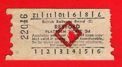 British Railways AA Machine Platform Ticket - BRB(E) Retford - 3d - * Small Tear