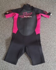 * BOARD ANGELS * BLACK & PINK SHORTIE SURF WETSUIT 14-15yr (XS ADULTS)