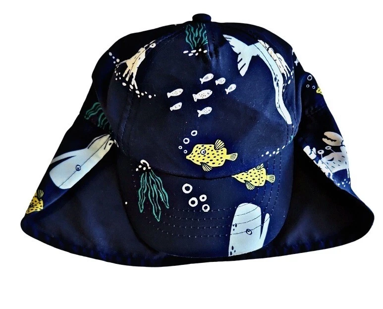 Sombrero Bebé Infantil Azul Marino Gorra Protector Solar Protector Cuello 0-9 Meses Carter's Pez Cangrejo Foto 3 de 4