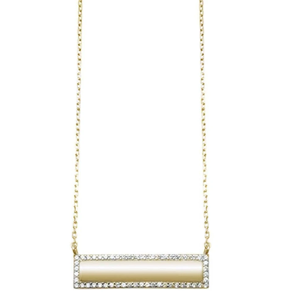 Trendy! Yellow Gold Plated CZ Engraveable Bar .925 Sterling Silver Necklace - Image 2 of 2