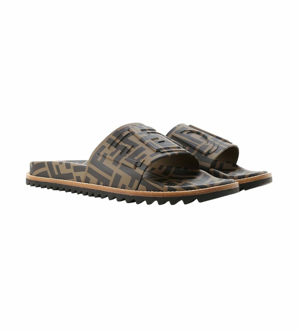 Fendi FF Logo Black/Brown Slides 