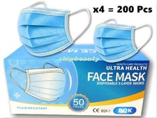Ultra Health 200 Pcs Face Mask Disposable 3Ply Medical Dental Earloop Mouth Cove