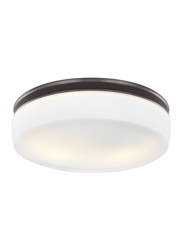 Feiss FM504ORB Issen 13.5" 2-Light White Opal Etched Flush Mount in Bronze
