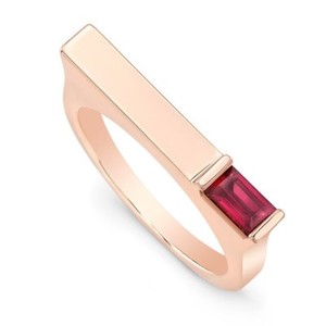 Authentic 0.5Ct Lab-Created Pink Ruby Match Stick Engagement Ring 14K Rose Gold Plated