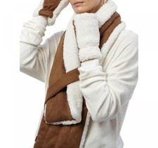 Apparis Ziggy Faux Shearling Wrap Scarf  Gloves Bundle Brown / White One Size