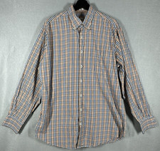 Peter Millar Mens Blue/Brown Checkered Long Sleeve Button Down Shirt- Size L EUC