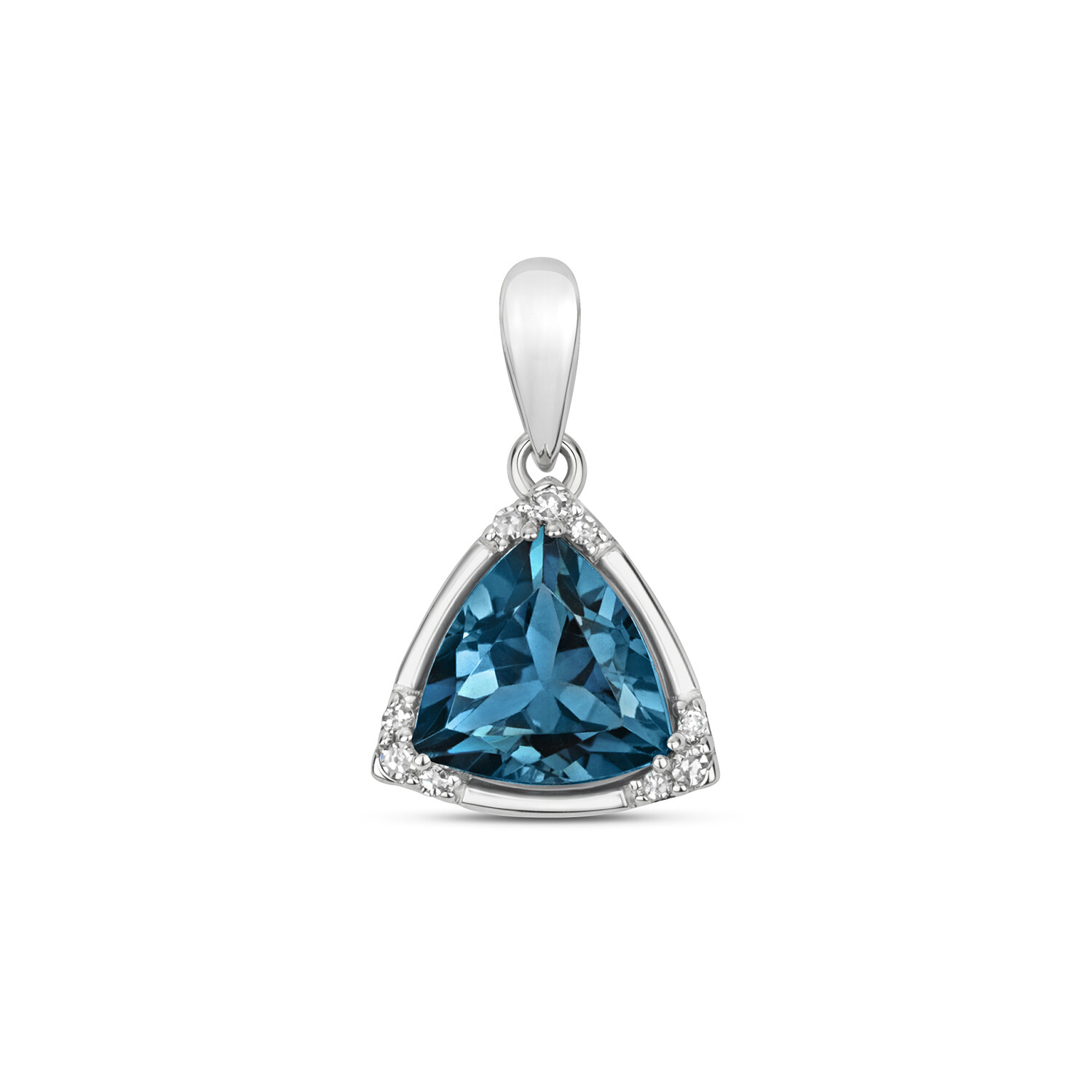 Pendentif Or Blanc 375 Topaze Bleue Londres et Diamant Véritable