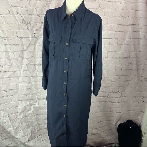 banana republic Navy Button-Up Shirt Maxikleid Gr. Petite M Langarm