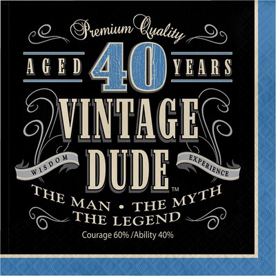 16 X Vintage Dude 40th Napkins Mens Birthday Tableware Supplies