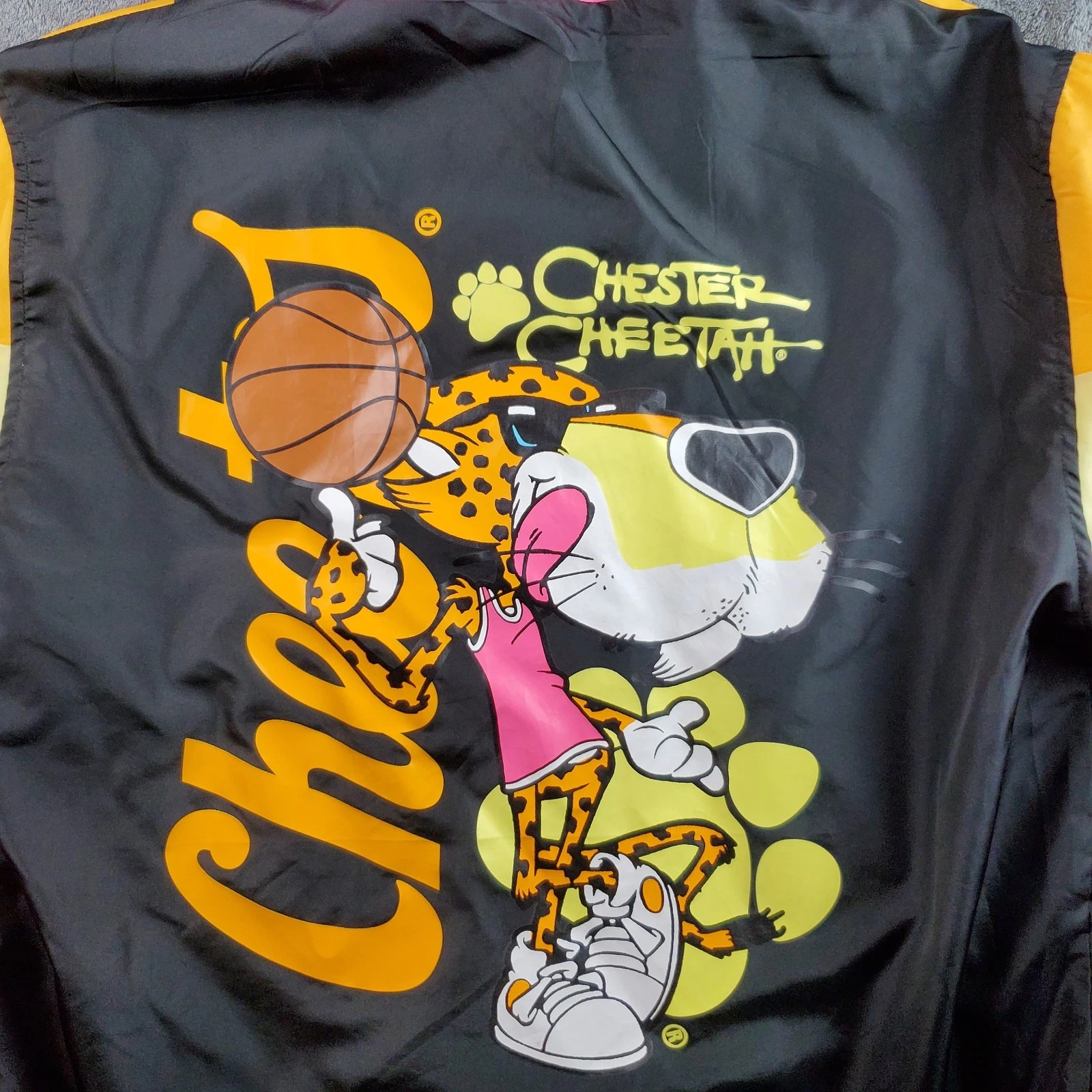 Cheetos Jacket Mens L Black Windbreaker 1/4 Zip Pullover Hooded Chester Cheetah - product detail image 8
