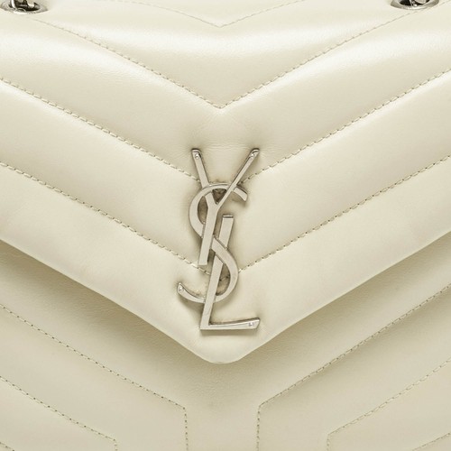 Saint Laurent Off White Quilted Leather Small Loulou Shoulder Bag - Picture 5 of 10
