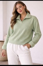 Pilcro Anthropologie Green Fleece Pullover XXS Collared Sweatshirt Cozy