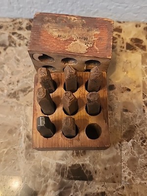 Vtg Miller's Fall Machine Made Steel Punch Stamp Set Number 1-8 Wood Box Missing
