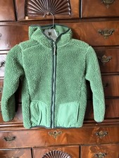 Lands End Kids size 7 zip up fuzzy green fleece hooded jacket EUC