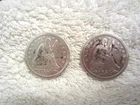 Two coins, 1854 Seated Liberty Silver Quarter, fair to good condition
