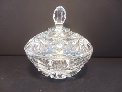 Vintage 60 s Anchor Hocking Prescut Clear Glass Star of David Candy Dish w/Lid