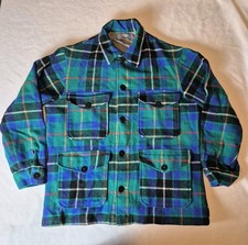 VTG Pendleton Mackinaw Cruiser Mens Jacket Flannel Green Plaid M Medium 4 Pocket