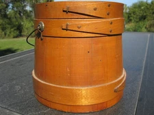 Firkin sugar bucket primitive farmhouse wood fingers antique bail handle small