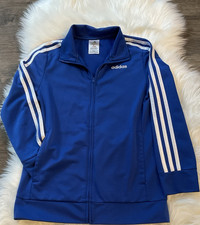 Adidas Boys Blue Track Jacket M 10/12 Full Zip Striped Athletic Pockets