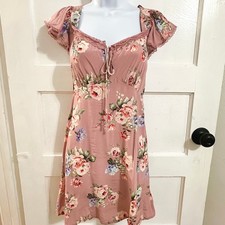 Gap Womens Pink Floral Flutter Sleeve Sweetheart Mini Dress Romantic Dreamy