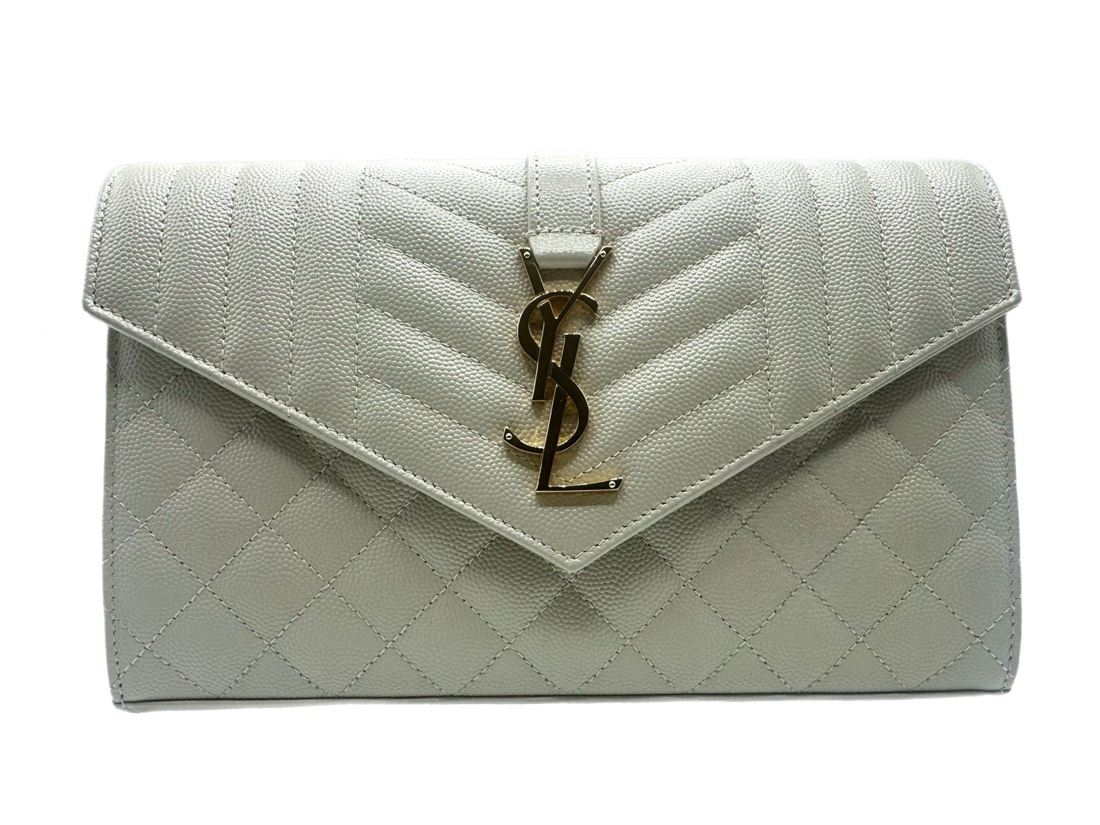 YSL SAINT LAURENT Busta Triquilt YSL Portafoglio su Catena in Pelle Granata Bianco
