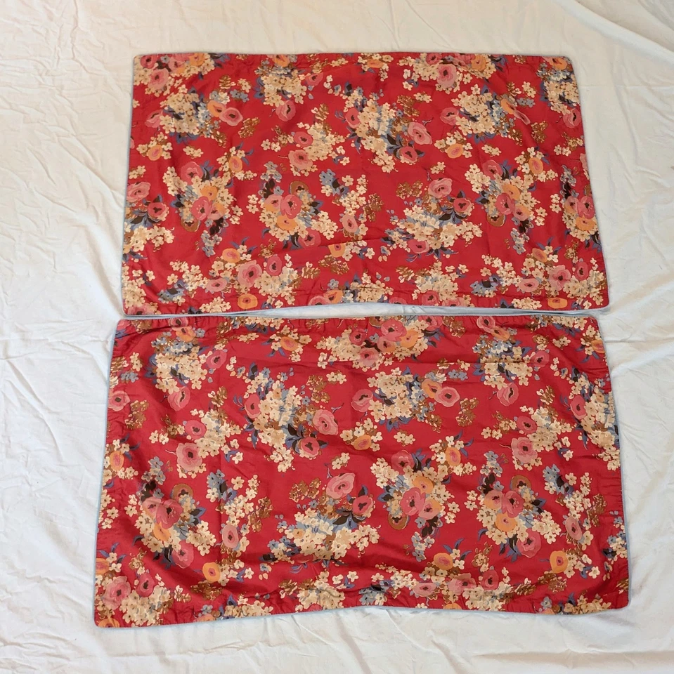 Fundas de almohada vintage KING Lauren Ralph Lauren. Juego de 2+ Falda Roja Floral Foto 2 de 4