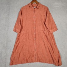 J.Jill Pure Jill Shirt Dress Womens Medium Petite Orange 100% Linen Button Front