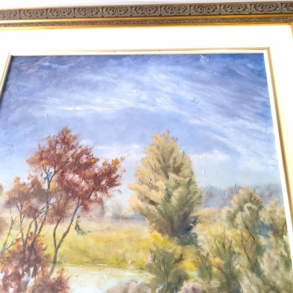 Landscape Oil Painting Stream Forest Scene Vintage Framed Nature Wall Art 65cm - image 2 of 4