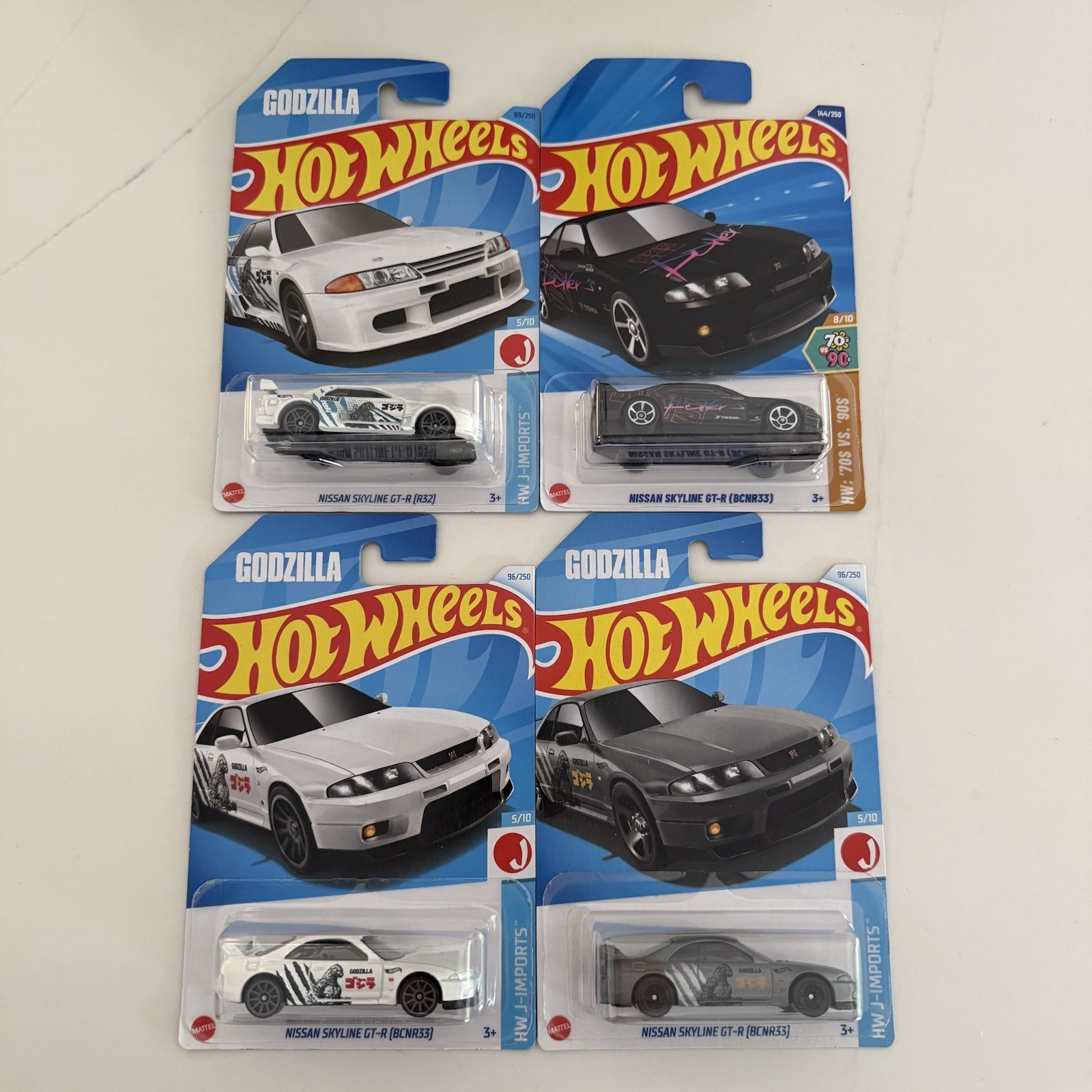 Hot Wheels Nissan Skyline GT-R BNR33 R32 White Black Grey Godzilla International