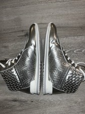 VERSACE SILVER PATENT LEATHER HIGH TOP SHOES SIZE US 9.5 SNEAKERS 42.5 AUTHENTIC