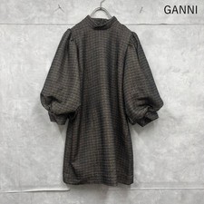Pre-Owned GANNI Tweed Mini Dress Size 42 Puff Sleeve